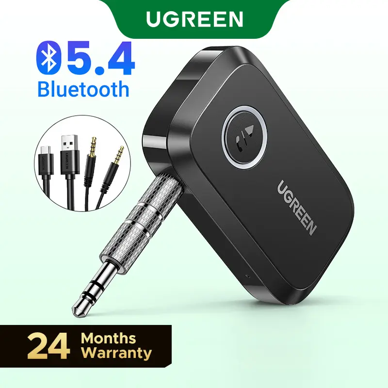 UGREEN Bluetooth 5.4 Car Adapter, Hands-Free Call & Noise Cancelling AUX to Bluetooth Adapter for Car, 3.5mm Audio Blue-Tooth Receiver for Cars Stereo Home Speaker - 15H Battery Life ,Summer Sale tiktokshopbacktoschool