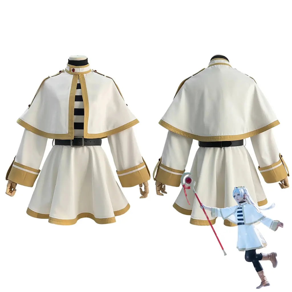 Women's Frieren Mage Elf Cosplay Costume - Frieren Cosplay Fantasy Aesthetic Outfit Inspired by Beyond Journey’s End, Elegant Drape, Breathable Lightweight Fabric, Matching Accessories