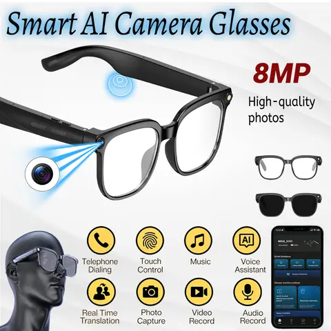 2026 Smart AI Camera Glasses - Wireless Wearable with 8MP HD Lenses, Easy Hands-Free Photos, Smart Touch + Physical Buttons, 160+ Languages Real-Time Translation, Bluetooth Calling, Directional Sound Output, Father's Day Gift (Travel, Outdoor Adventures),