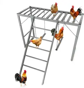 4-Tier Chicken Perch with Swing & Ladder – 39.4” Metal Chicken Roosting Bars, Coop Accessory with 2 Swings for 8-10 Chickens, Backyard Farm Enrichment Toys, Easy to Clean & Assemble
