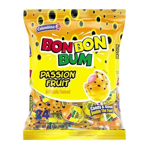 Colombina Bon Bon Bum Passion Fruit Lollipops, Tropical Fruit Hard Candy, Individually Wrapped Candy Pops for Parties, Candy Bowl Refill, Office or Classroom Rewards, 24 Count
