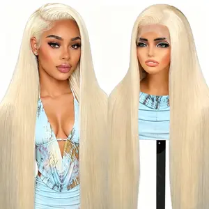 MIRELLE 13x6 Synthetic Blonde Lace Front Wigs for Women HD Transparent Straight Lace Frontal Wig Pre-Plucked with Baby Hair Heat Resistant Fiber 30 Inches 220 Density #613