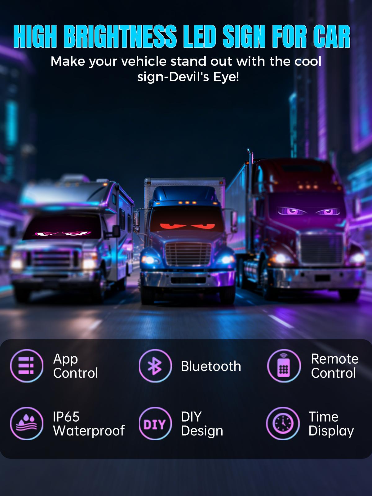 Howdot Devil's Eye High-Brightness LED Windshield Display, 15*4''/23*5'' Programmable LED Matrix Panel, Ojos Led Para Carro, USB-Powered with Remote & App Control for Sedans, SUVs & Medium Trucks Howdot Devil's Eye High-Brightness LED Windshield Display, 15*4''/23*5'' Programmable LED Matrix Panel, Ojos Led Para Carro, USB-Powered with Remote & App Control for Sedans, SUVs & Medium Trucks