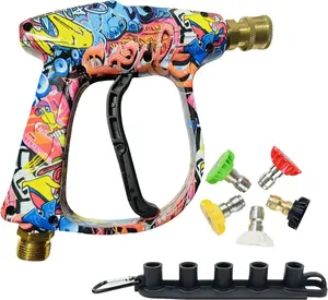 【DealsForYouDays】Cool Handheld Water Spray Tool, Personalized Graffiti Car Wash Spray Lance, 1/4 inch QuickConnector,with 5 Pressure Washer Nozzle Tips for Pressure Power Washers M22-14mm Male Thread, Compatible with High-Pressure Washers