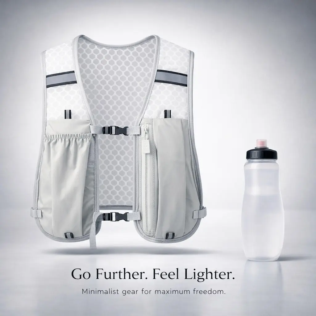 1pc 125 g Ultralight Trail Running Hydration Vest, Breathable Honeycomb Mesh, Multi-Pocket Storage, Fits 500 ml Bottle & Phone, Front & Back Zip Pockets, Adjustable Chest Straps, Reflective Details, Unisex, for Night Running, Marathon, Hiking, Training