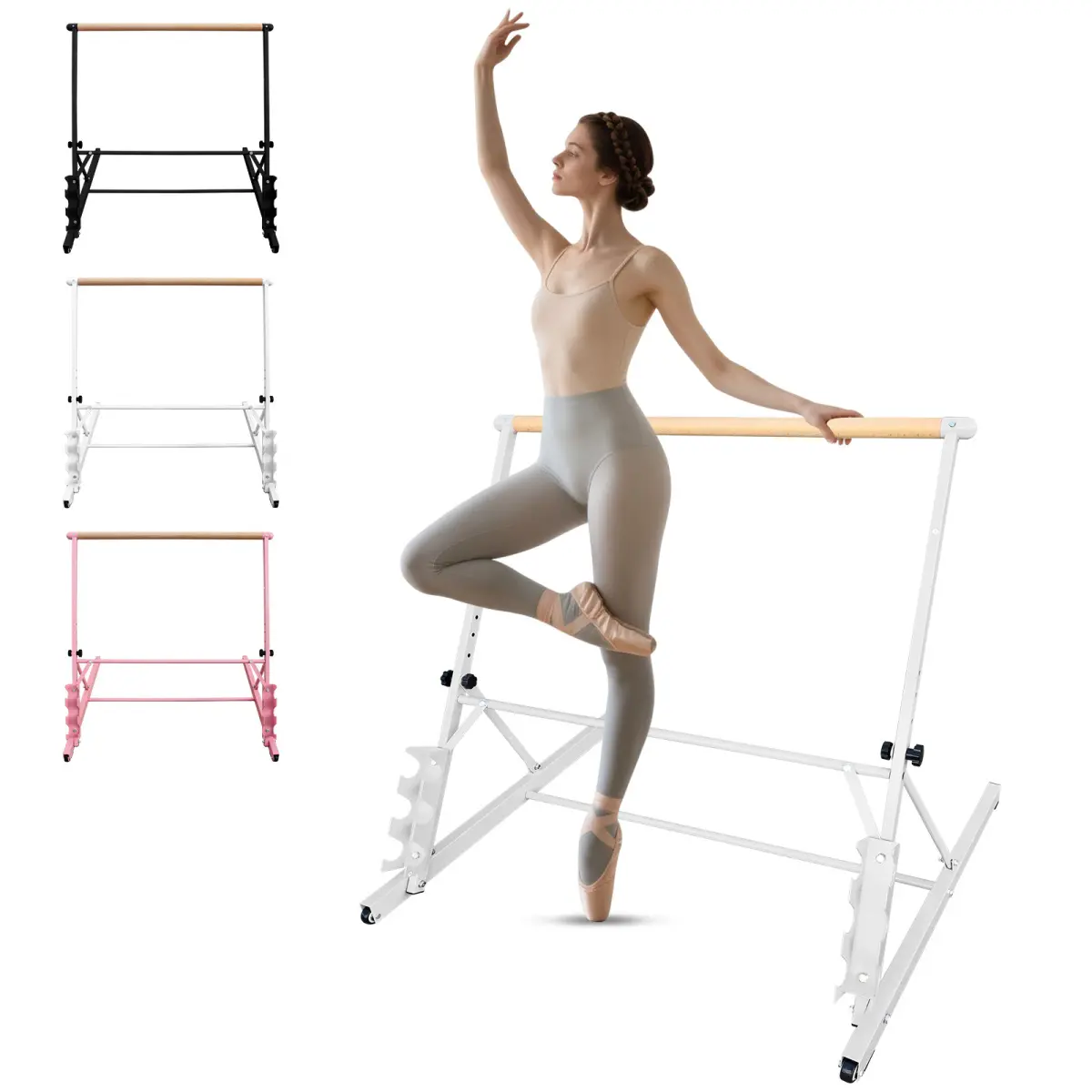 Freestanding Ballet Barre, 41.3" Wood and Steel Training Bar, Height-Adjustable Dance Support for Home Stretching & Pilates Focus, Portable & Wall-Friendly, 41.3" Length, Steel Frame