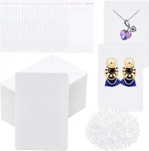 Anezus White Earring Packaging Kit - 400 Pcs with Display Cards, Self-Sealing Bags, Earring Backs & Necklace Cards anezus