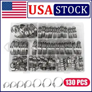 130pcs Adjustable Hose Clamps Worm Gear Stainless Steel Clamp Assortment 7 Sizes