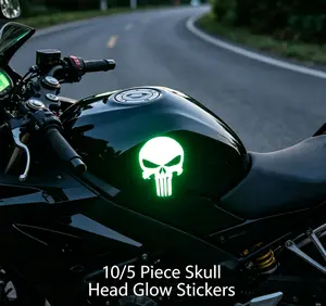 10/5 Piece Skull Head Glow Stickers for Motorcycle/Car, Waterproof Moto Helmet Decals, Motorbike Fuel Tank & Side Fairings Decoration Accessories car lover gift decorative decal