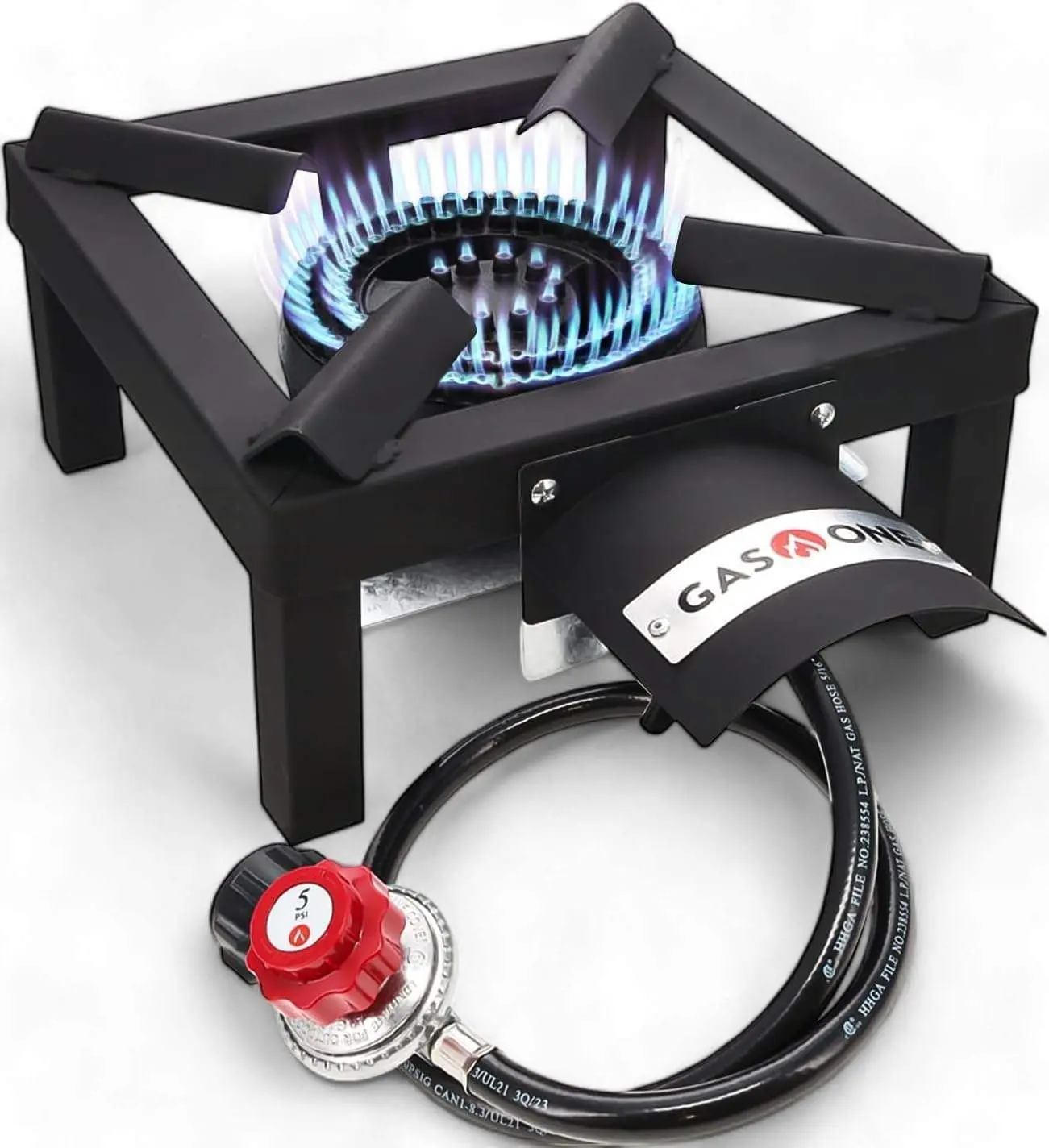 High Pressure Single Propane Burner - Outdoor Cooking with Heat Shield and Guard – Propane Burner Head for Camping, Tailgating, Seafood Boil, Home Brewing - Patent Pending