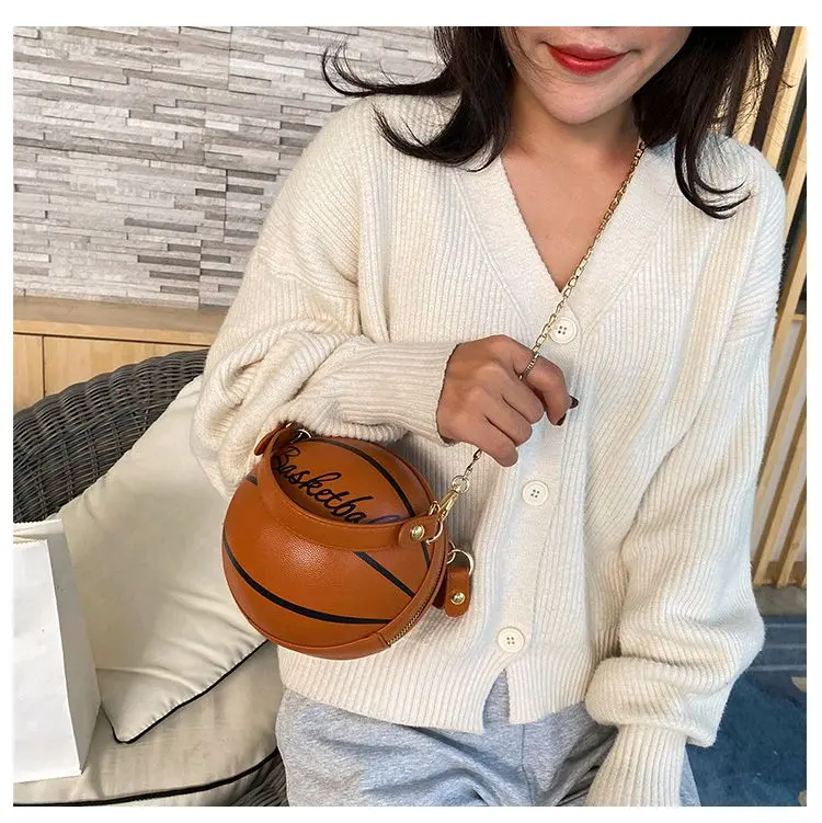 Basketball-Shaped Side Bag with Chain Strap for Stylish Everyday Use
