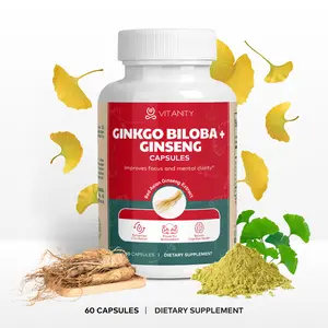 [Vitanity] Ginkgo Biloba & Ginseng Capsules – Cognitive Focus, Circulation & Energy Support, Herbal Botanical Blend, Vegan, Gluten-Free, 60 Capsules