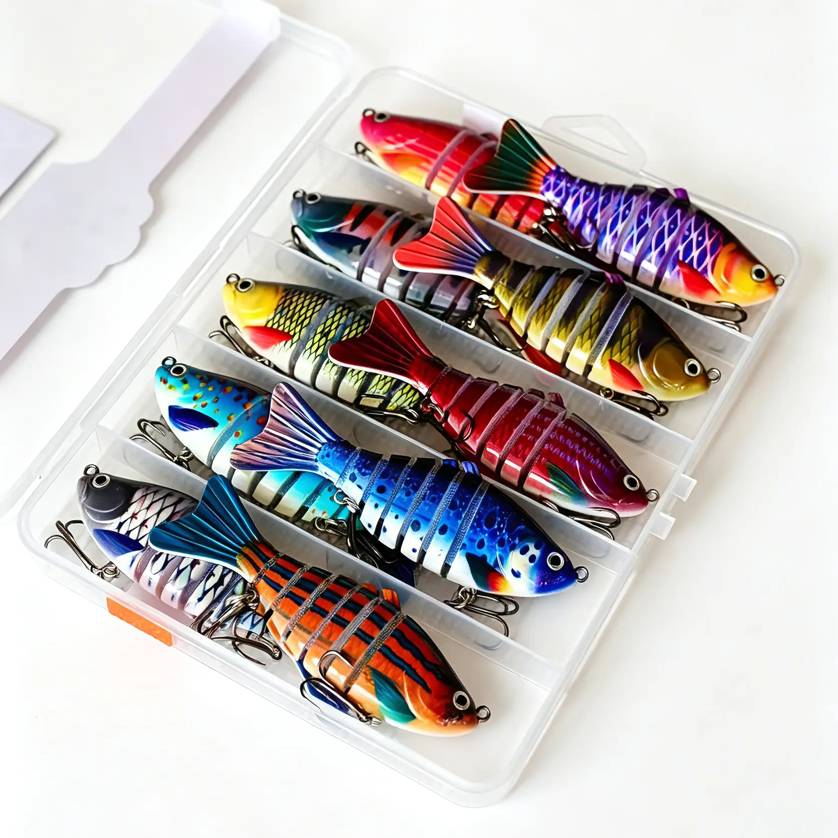 Portable ABS Plastic Bass Fishing Lure Pack (5-10pcs) - Durable, 3D Bionic Fish Eyes, 6 Joints, Flexible Design, Bio-Inspired Swimming Posture for Saltwater/Freshwater Trout Gear