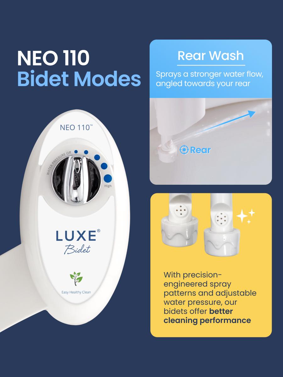 LUXE Bidet NEO 110 - Rear Wash only, Fresh Water Non-Electric Bidet Attachment for Toilet Seat, Adjustable Water Pressure