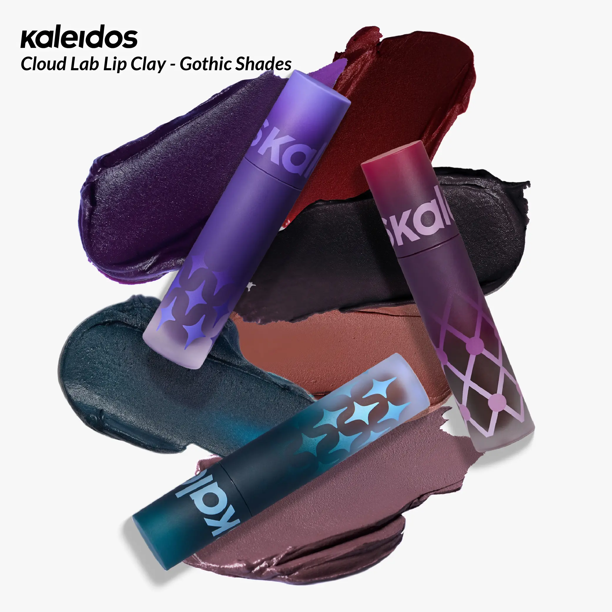 Kaleidos Cloud Lab Lip Clay - Gothic Shades, Creamy Silky Powder Texture, Soft-Matte Finish with Chic Edge, Lightweight, Long-Lasting, Rich Buildable Color, Festival Makeup Cosmetic Gift,back to school