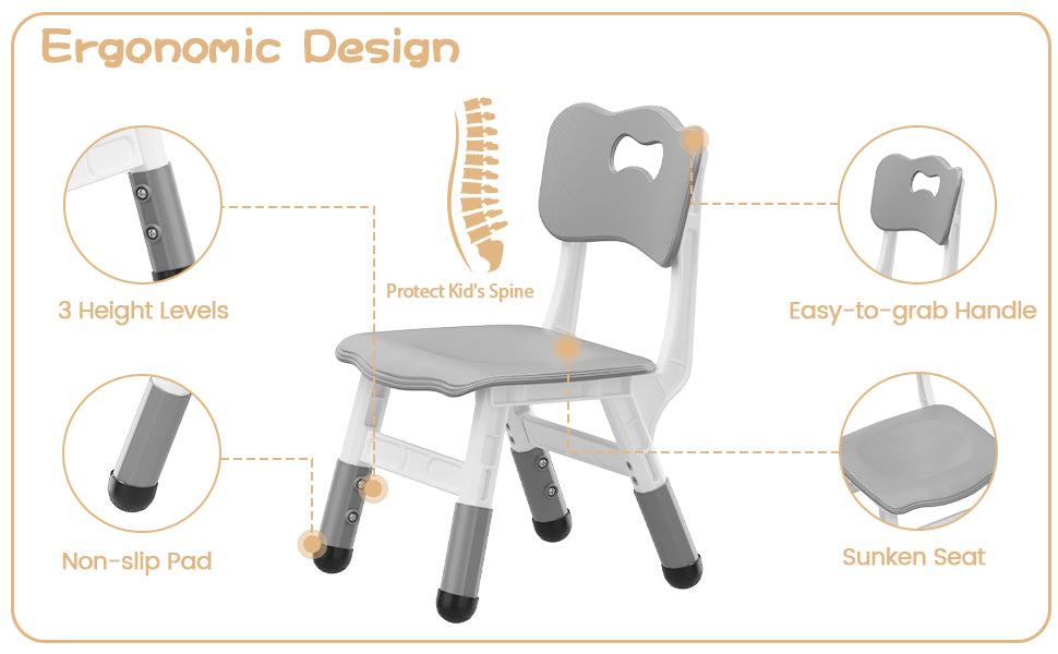 【GARVEE】Adjustable Height Plastic Chairs for Toddlers Age 2-8, Suitable for Home, Family, Classroom, Nursery Indoor Use, Available in Grey, Grayish Blue, Natural, and Pink (2 Pack)
