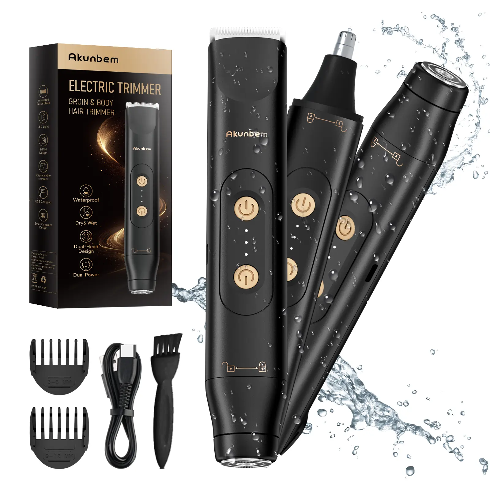 Akunbem Electric Groin Hair Trimmer for Men,Nose Hair Trimmer, Dual Heads Waterproof Ball Pubic Shaver for Male and Female,Replaceable Ceramic Blade Heads, Wet/Dry Body Razor,Husband Gift for Birthday and Halloween & Christmas Comfort tiktokshopbacktoscho