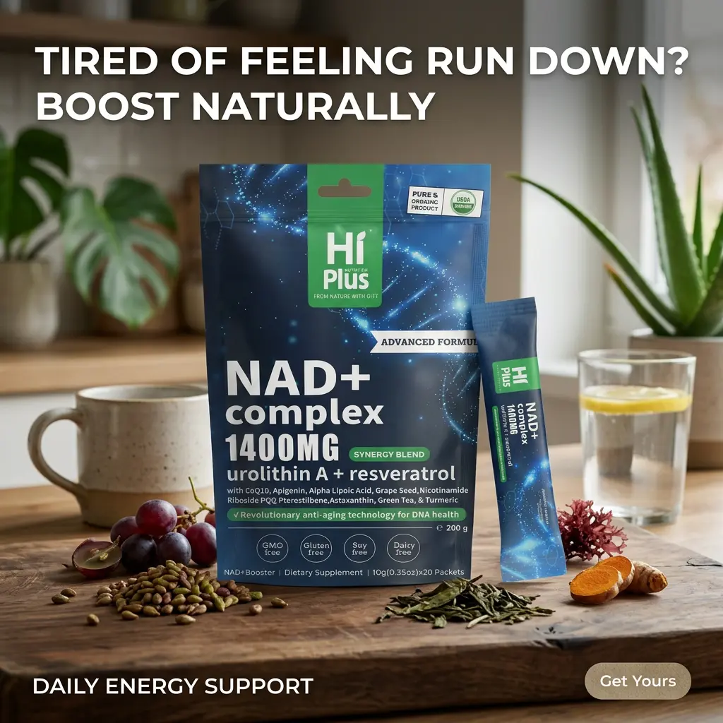 HiPlus Liposomal NAD+ 1400mg Berry Vitamin Supplement Drink with Resveratrol, CoQ10 & PQQ, Super Absorbent Premium Blend, Supports Cellular Energy & Healthy Aging, 20 Individual Packets