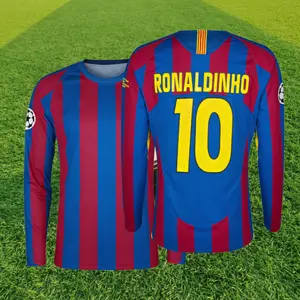 0506 Home Long Sleeve Red Blue Top No. 10 Ronaldinho Soccer Jersey Quick Dry Final Edition