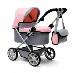 Baby Doll Stroller & Pram – Adjustable Hood Pushchair - Lightweight Foldable Buggy-Style For Dolls Up To 55cm (22") - Includes Storage Basket & Shoulder Bag - Gift For Girls Ages 3+