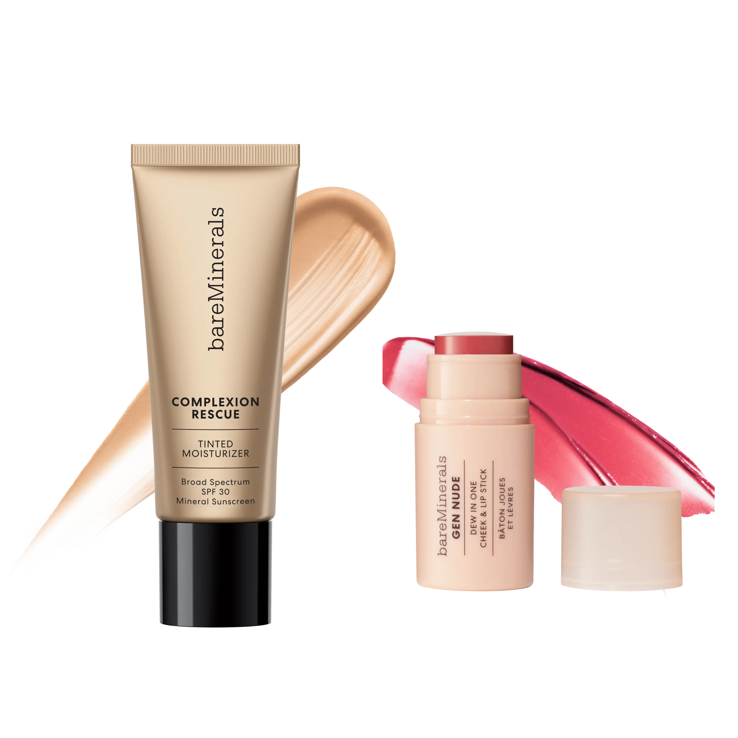 Complexion Rescue Tinted Moisturizer + Gen Nude Dew In One Cheek and Lip Stick Bundle: Lightweight Skin Tint - Blush/Lip Tint stick in one