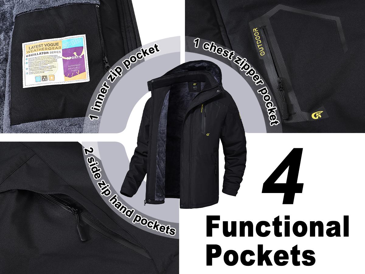 Jurunfeng Men's Waterproof Ski Jacket Warm Winter Snow Coat Mountain Windbreaker Hooded Raincoat with Adjustable Drawstring & Velcro Cuffs Jurunfeng Men's Waterproof Ski Jacket Warm Winter Snow Coat Mountain Windbreaker Hooded Raincoat with Adjustable Drawstring & Velcro Cuffs