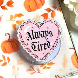Always Tired Heart Magnetic Phone Grip: Cute Pink PopSocket with Bold Text, Fun Phone Accessory for Tired Souls, Gift for Sleepyheads