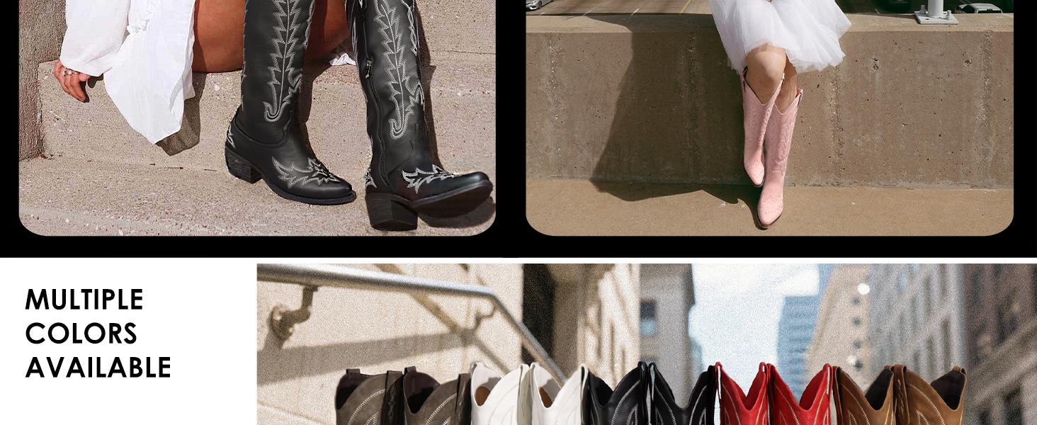 Cowboy Boots for Women - Knee High Pointed Toe Chunky Heel Pull On Zipper Western Cowgirl Boots, Retro Country Vintage Fashion Tall Boots