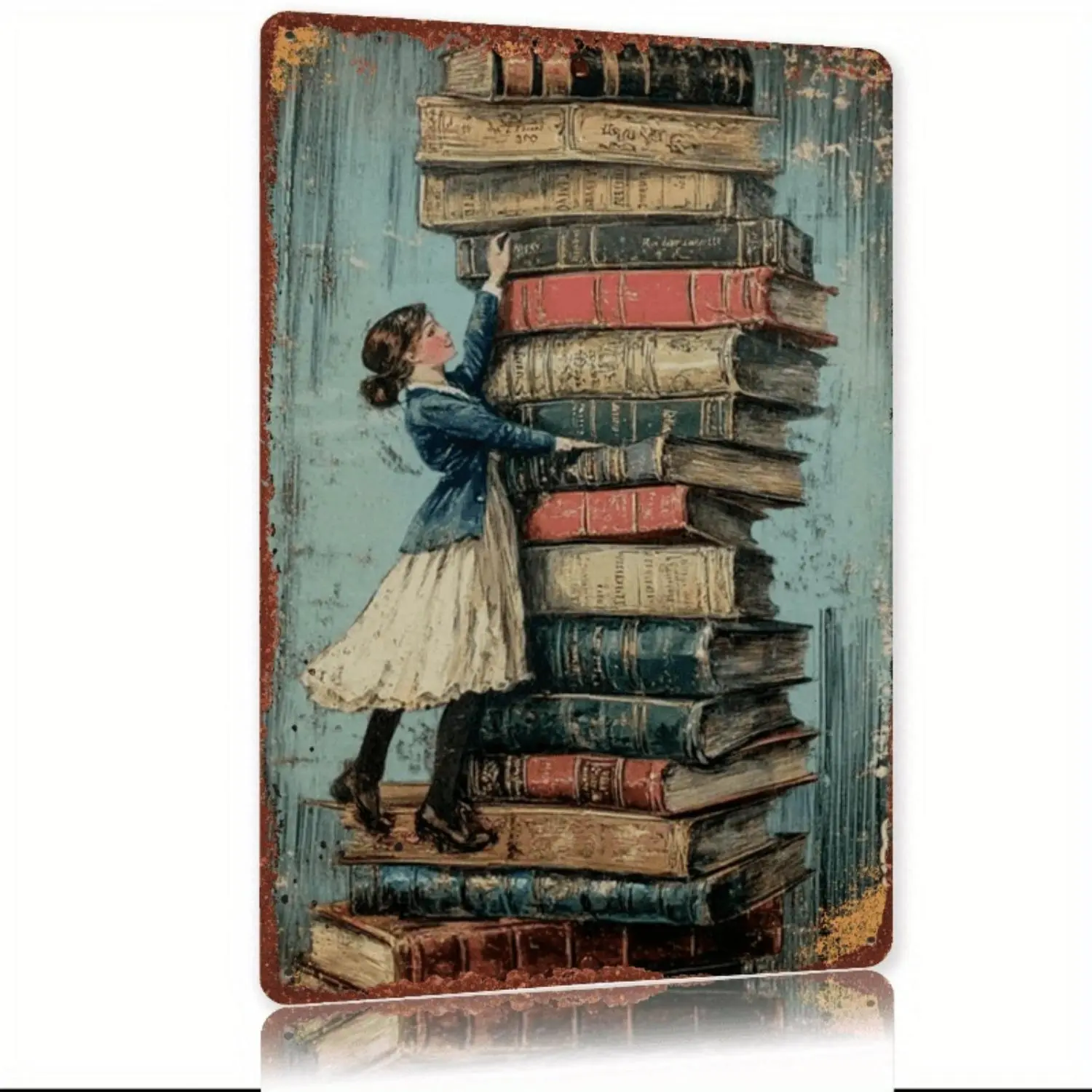 Vintage Metal Sheet Art Librariancore Wall Art - Vintage Prints, Library Theme Home Decor Supplies, No-Electricity Entryway Decoration, Summerwins Artistic Wall Accent