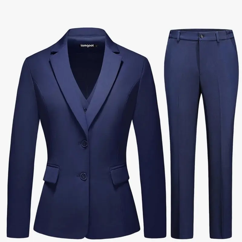 Lamgool Women 3 Piece Suit Single Breasted Blazer Formal Business Pantsuit Office Lady Tuxedo Set