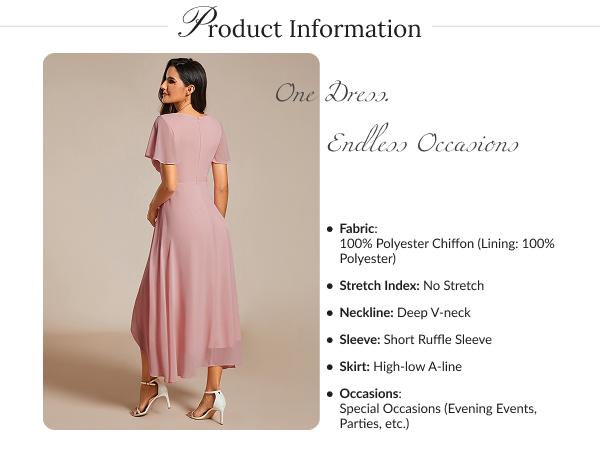 Ever-Pretty Spring Women's High-Low Hem Dress with Flutter Sleeves Surplice V-Neck ,Chiffon for Wedding Guest dress,  Cocktail Party Formal dress,2084,womenswear