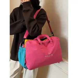 Colorblock Travel Bag Washable Large Crossbody Commuter Bag, Outdoor Handbag Storage Bag, Durable & Spacious Design, Fashionable Duffel Bag