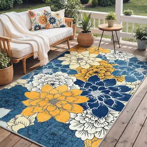 GENIMO Indoor Outdoor Area Rug 8'x10', Machine Washable Rugs for Patio, Waterproof, Non-Slip Easy Cleaning Floral Outdoor Mat Carpet for Living Room, Bedroom, RV, Balcony, Deck, Camping