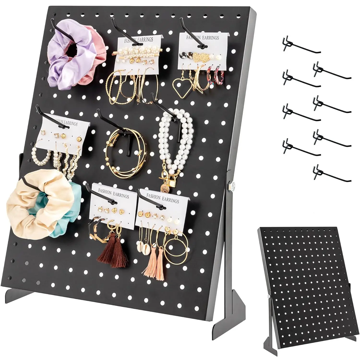 Modern Freestanding Rust-Proof Metal Pegboard Organiser - Durable Tool Rack, Includes Hooks, Easy Assembly, No Installation Hassle for Vanity Organization, Jewelry Storage