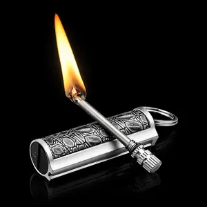 Retro Permanent Match Lighter Gift,Keychain Lighter Classic Refillable Keychain Lighter, 10000 Times Ignition Portable Fire Stick for Camping & Everyday Carry (Fuel Not Included)