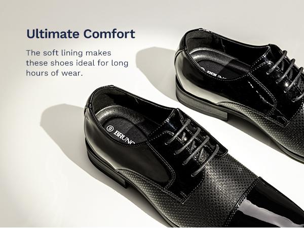 Bruno Marc [Colin] Men's Cap-Toe Patent Leather Oxford Shoes with Lightweight Design, Durable Rubber Outsole & Stacked Wooden Heel - Boy, Footwear