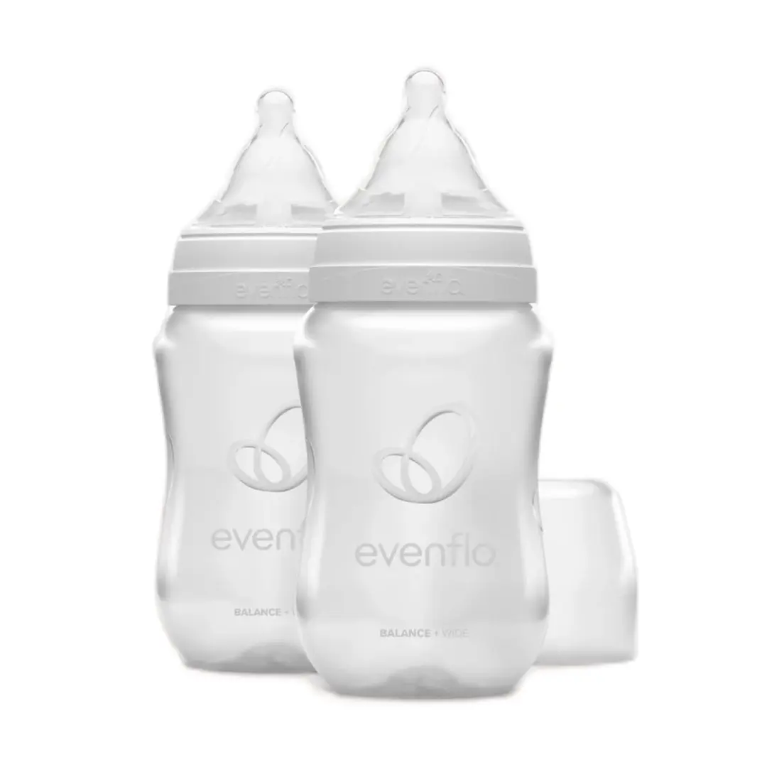 Evenflo Balance Wide Baby Bottles - Platinum White, 9oz, 2 Count - Ergonomic, Comfortable for Parents & 9-12 Months Babies, 9.0 fl. oz. & Above Capacity