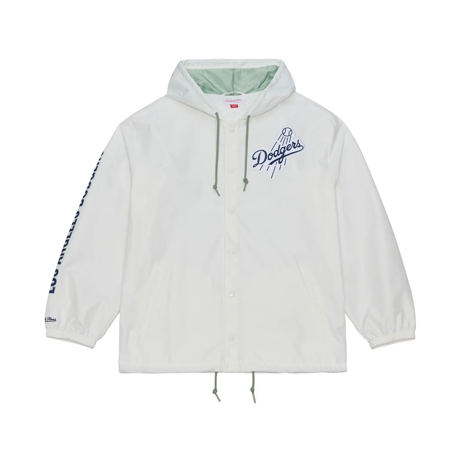 Mitchell & Ness Men's Los Angeles Dodgers White Yacht Rock Coaches Full-Snap Long-Sleeve Hooded Windbreaker Jacket, Menswear Fleece Layer with Adjustable Hem
