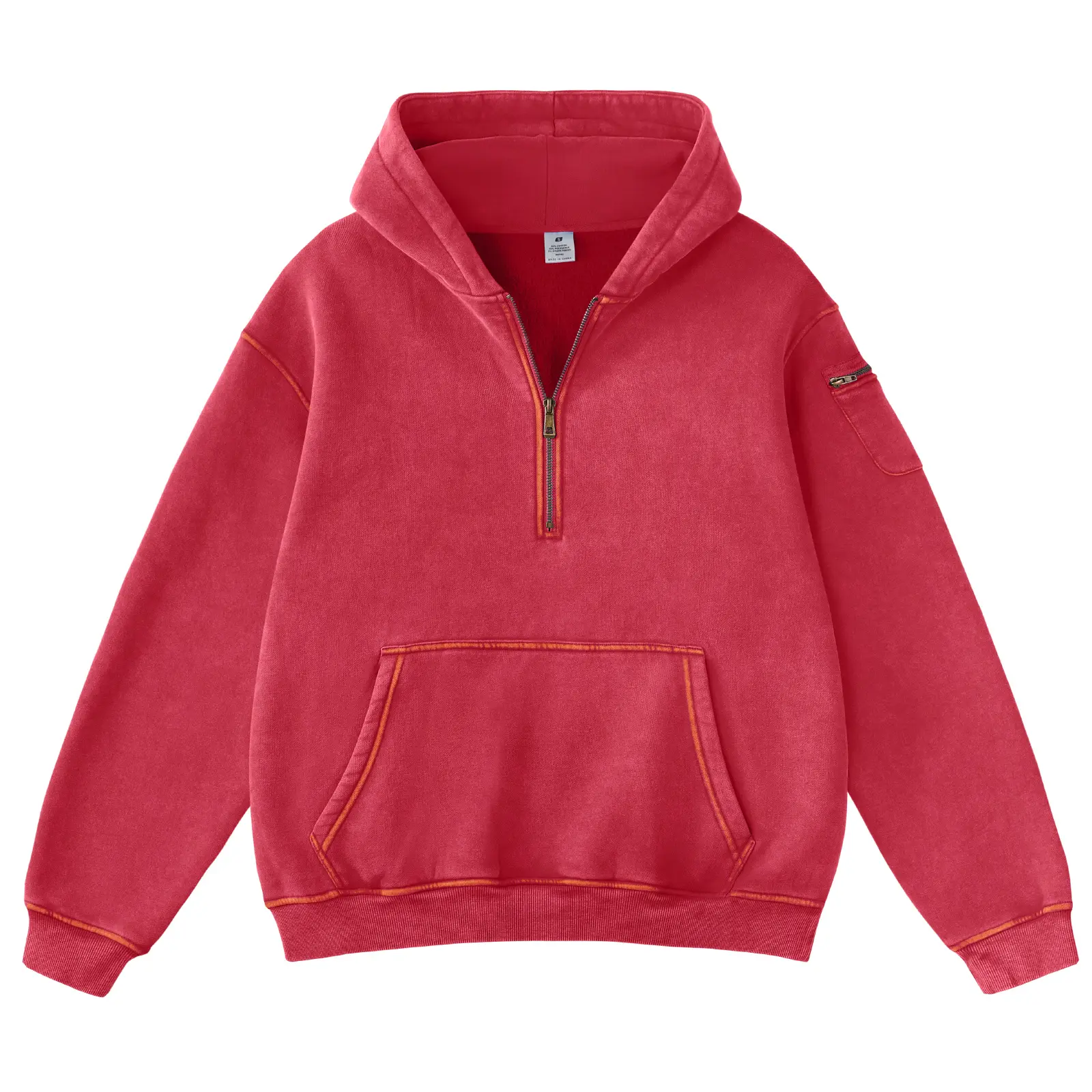FAIABLE Hoodies Vintage Acid Washed Heavyweight Fleece Half Zip Unisex Hoodie with Kangaroo Pocket & Earbud Sleeve Pocket Casual Aesthetic Streetwear Style Essential Comfort Hoodies