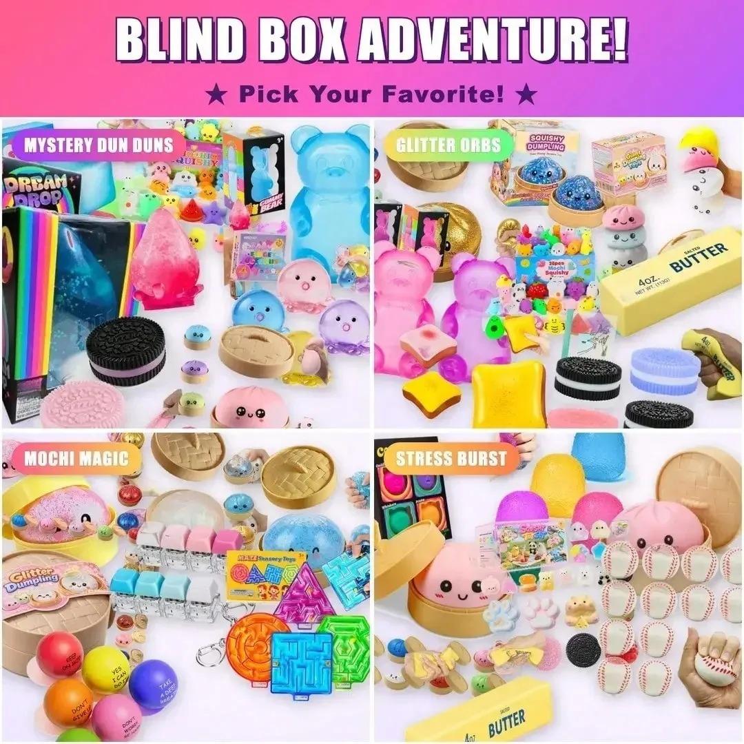 HOT 100+PCS Assorted Mixed Squish Fidget Mystery Blind Box Surprise Unbox Toy Slow Rebound Stress Relief Squeeze Sensory Toys