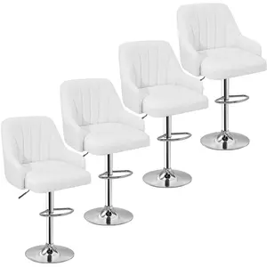 VECELO Bar Stools Set of 4, Adjustable Barstools, Counter Height Stools with Back and Arm, Kitchen Island Stools, Swivel PU Chairs for Pub, Dining Room, Modern Style, White White Set of 4