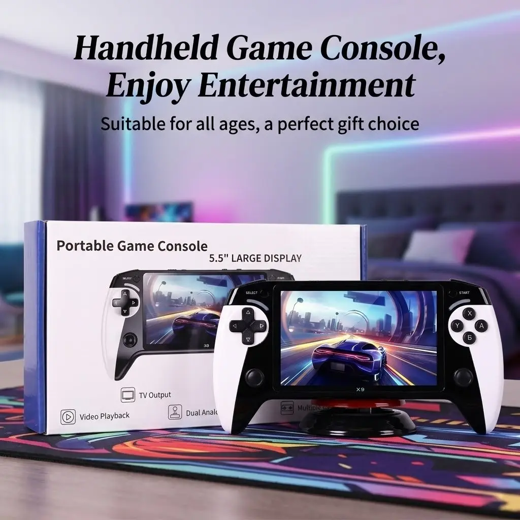X9 5.5-Inch Screen Handheld Game Console, Dual Joystick Control, Supports Multiple Classic Games, AV TV Output, Retro Gaming, Compact & Portable, Rechargeable Portable Console, Portable Game Player
