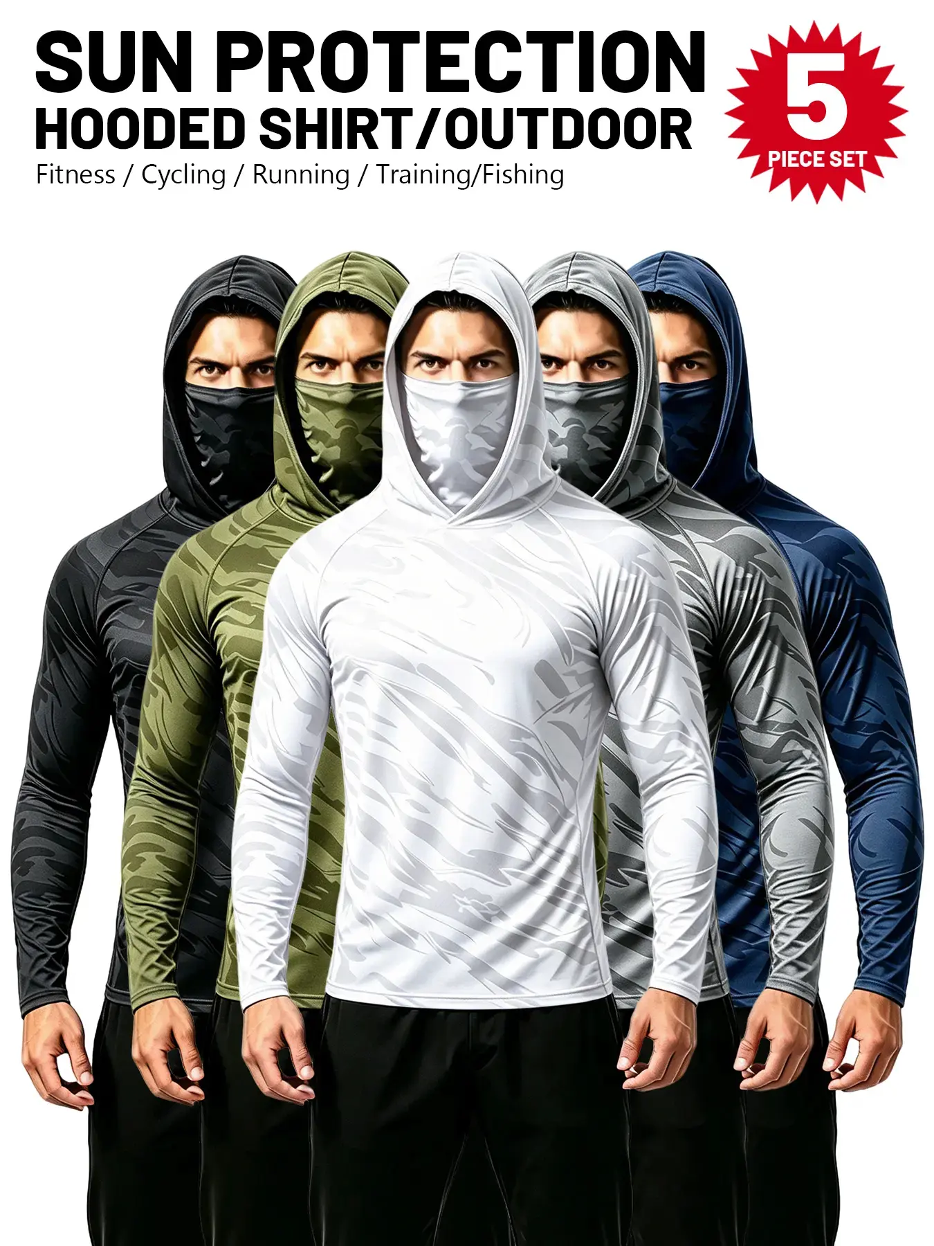 Men's 6-Piece Long Sleeve Hooded Workwear Set with Integrated Face Cover, Lightweight Pullovers for Landscaping, Yard Work and Outdoor Use dream hoodies