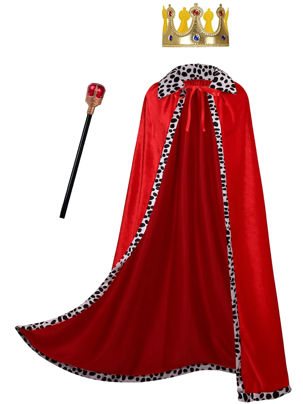 King Costume Cape for Adult Mardi Gras Velvet Robe and Crown & Scepter 3PCS Set Womenswear Dress
