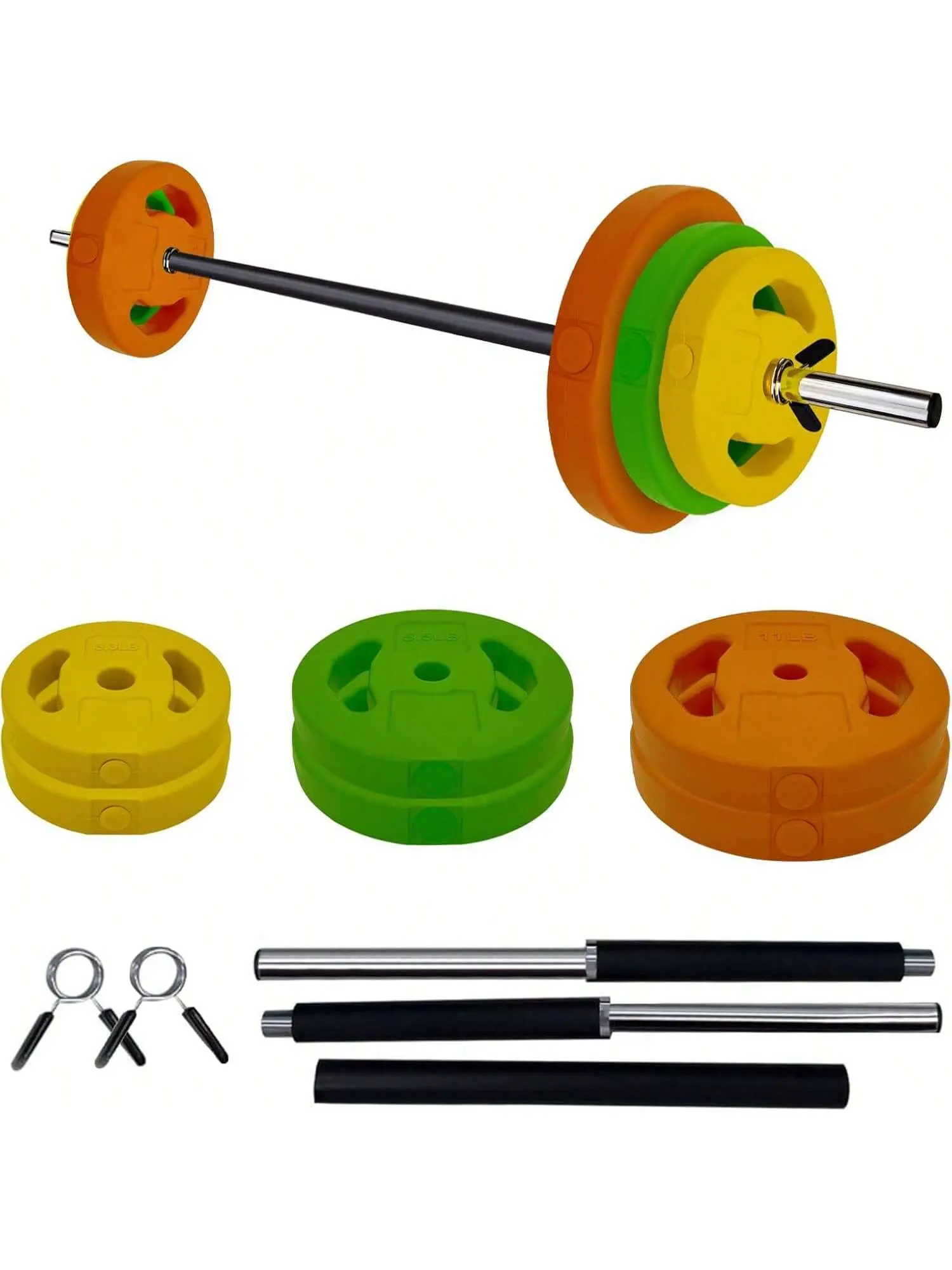 Multicolor 40 Lbs Barbell Weight Set Adjustable Free-Weights Strength-Training Equipment For Home & Gym Use  Adjustable Barbell Weight Set With Cushioned Grips & Quick-Change Rubber Plates
