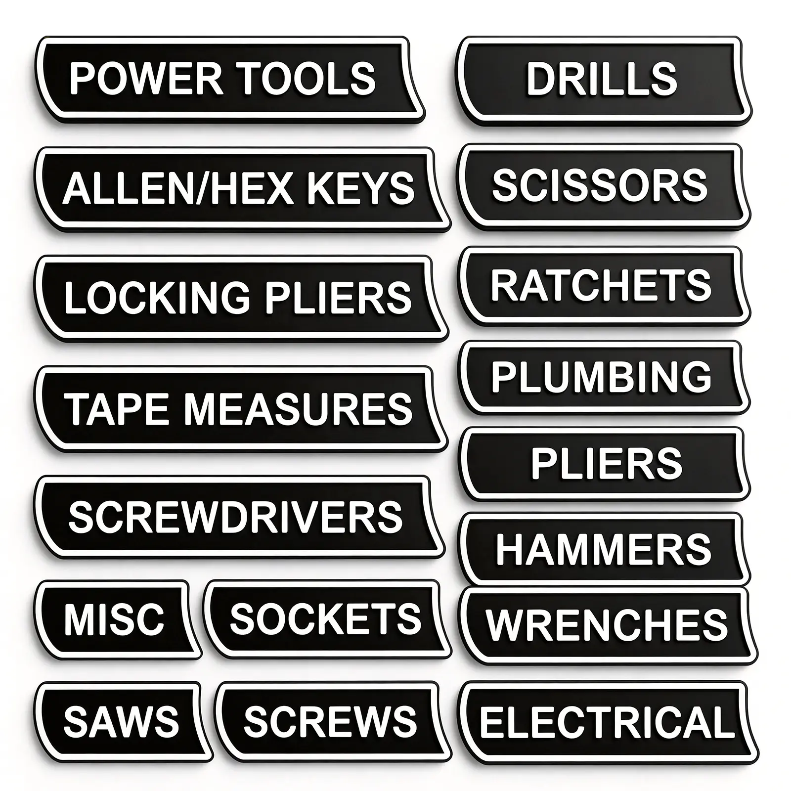 Kavilin 17 Pack Magnetic Toolbox Labels, 3D Tool Box Magnet Labels for Tool Organization, Reusable Tags for Tool Chests, Drawers & Cabinets (Black)