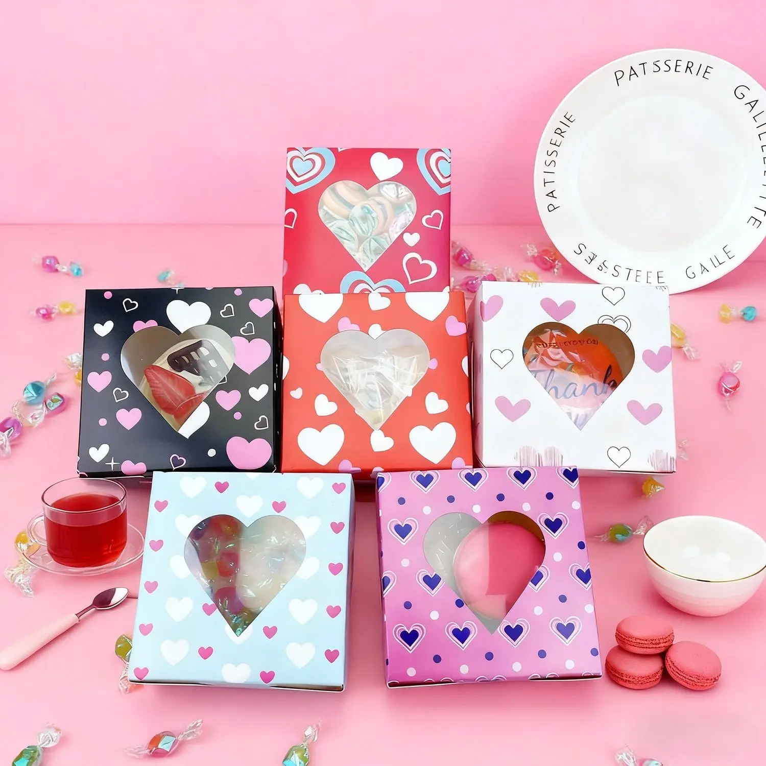 24 pieces of Love Valentine's Day Biscuit Box Window Valentine's Day Gift Box, Small Cake Baking Large Gift Box Perfect for Party Gifts, Pastry Packaging Wedding Party Supplies Gift Box