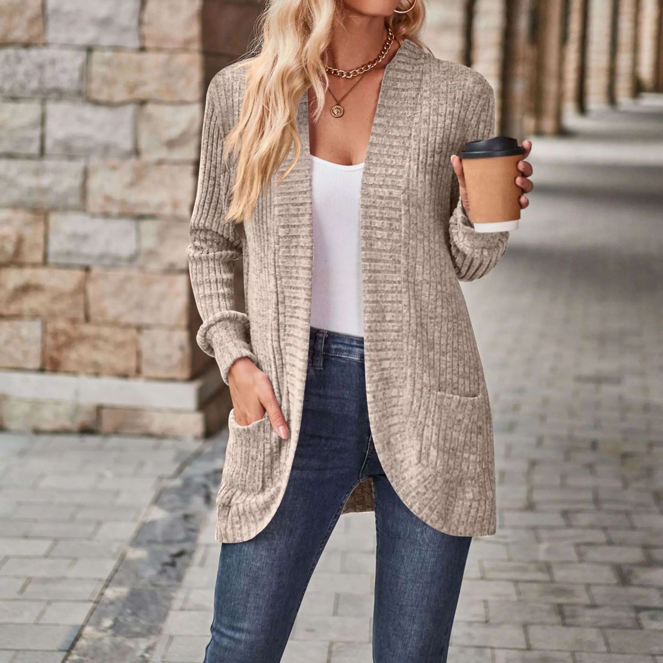 Womens Long Cardigan Lightweight Sweater, Long Sleeve Cardigan Open Front Casual Knit Sweaters with Pockets Summer Vibes,clothes for back to school,first day of school outfits