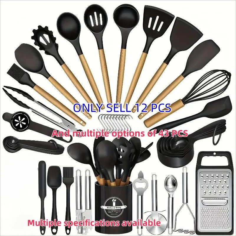 43-Piece Silicone Kitchen Utensils Set, Non-Stick BPA-Free Wooden Handle Cooking Tools, Heat Resistant, Easy Clean, Modern Kitchenware, Perfect Gift Idea
