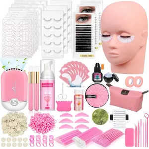 Lashes Kit for Eyelash Extension Beginners 470PCS Professional Lash Mannequin Head Practice Kit with Everything Lash Glue Lash Shampoo Lash Fan, Lash Extension Supplies for Practice